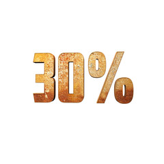 30% Metallic Rusty 3D Text - Great for use on sale, discount, ads, promos and website.
