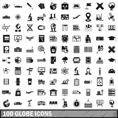 100 globe icons set, simple style 