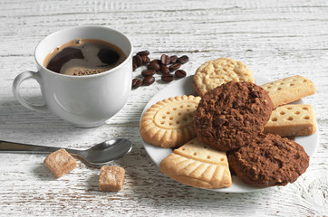 Coffee and different cookies
