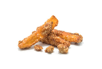 Fried yam Thai Snack on white background.