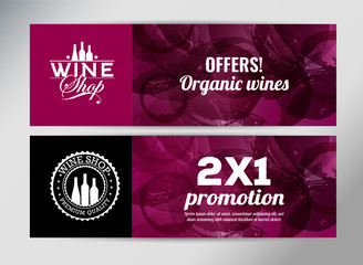 Banner template, flyer or gift certificate for wine event or promotion. Vector design.