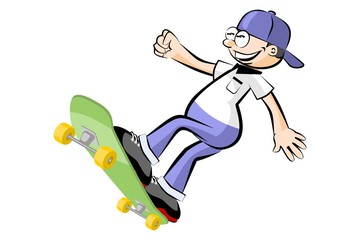 Boy jumping on skateboard - isolated on white
