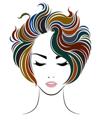 women short hair style icon, logo women face on white background