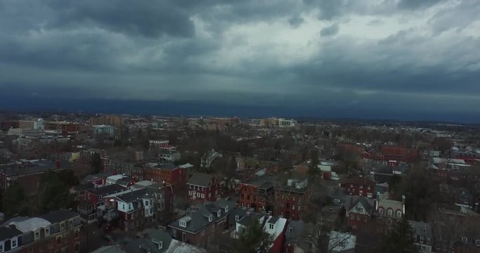 Stormy city aerial