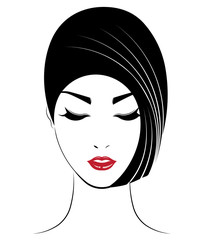 women short hair style icon, logo women face on white background