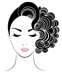 women short hair style icon, logo women face on white background