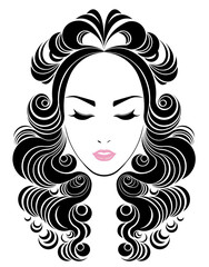 women long hair style icon, logo women face on white background