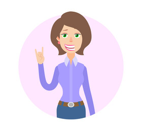 Businesswoman showing Rock and Roll sign