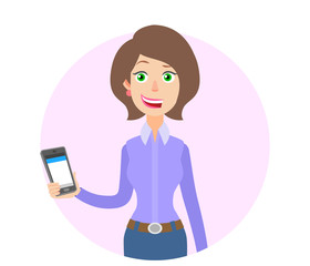 Businesswoman holding mobile phone in hand
