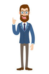 Hipster Businessman pointing up