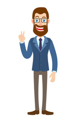 Hipster Businessman showing victory sign