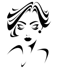women short hair style icon, logo women face on white background