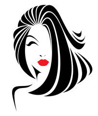 women long hair style icon, logo women face on white background