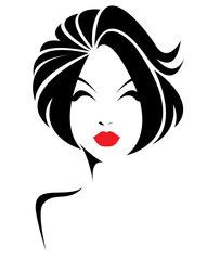 women short hair style icon, logo women face on white background