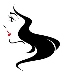 women long hair style icon, logo women face on white background