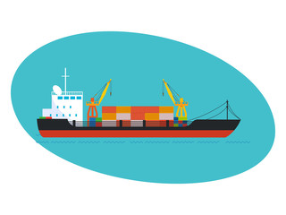 Commercial and passenger cargo ship, with cargo on board.