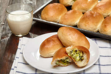 Homemade baked patties or pies with ramson, wild garlic