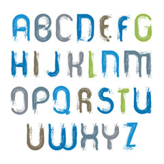 Vector hand-painted vivid capital letters isolated on white background, unusual uppercase art script, handwritten acrylic font.
