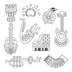 Hand drawn doodle musical instruments set. Decorative vector illustration - 152414373