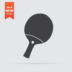 Table tennis racket icon in flat style isolated on grey background.