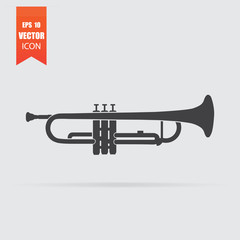 Trumpet icon in flat style isolated on grey background.