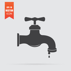 Water tap icon in flat style isolated on grey background.