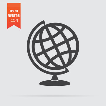 Globe icon in flat style isolated on grey background.