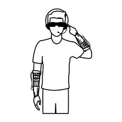 guy wearing vr headset - virtual reality glasses concept vector illustration flat style