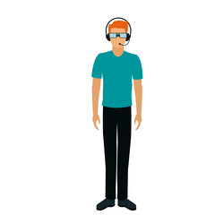 Vector illustration in modern flat style - guy wearing VR headset - virtual reality glasses concept