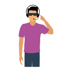 Vector illustration in modern flat style - guy wearing VR headset - virtual reality glasses concept