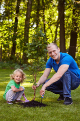 Fototapeta na wymiar Father and son with tree