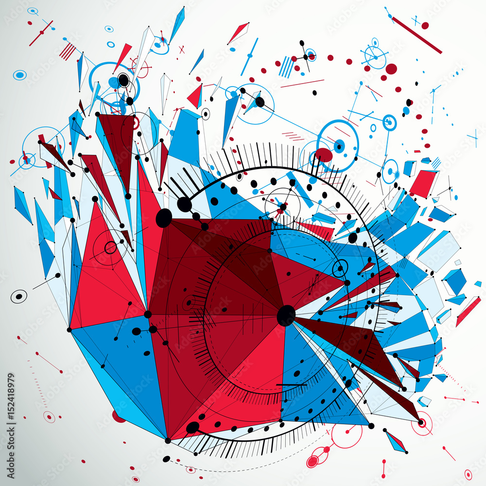 Poster dimensional mechanical scheme, colorful futuristic vector engineering drawing created with circles a