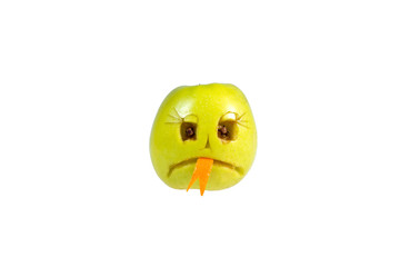Sad smiley evil out of the apple. Feelings, attitudes and emotions.