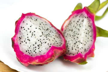Sliced Dragon Fruit Close Up on white