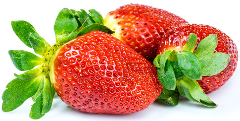 Ripe strawberry on white background.