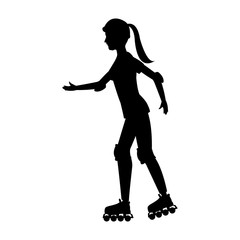 silhouette girl roller skate helmet walking vector illustration