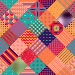 Fototapeta na wymiar Colorful seamless patchwork pattern. Cute multicolor vector illustration of quilt.