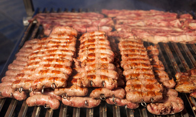 Grilled meat on a hot grill.