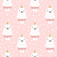 Cute seamless pattern with white baby bear. Childish texture for fabric, textile.Vector Illustration
