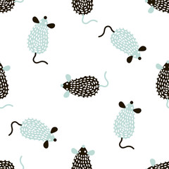 Seamless pattern with cute mouses in scandinavian style. Creative vector childish background for fabric, textile