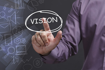 Business, Technology, Internet and network concept. Young businessman shows the word: Vision