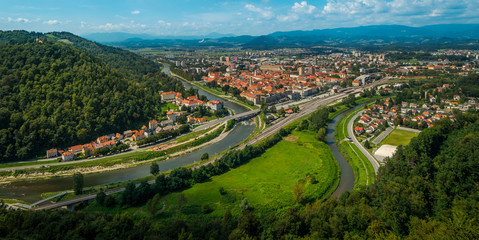 Fototapeta na wymiar Summer panorama of the old town of Celje, Slovenia