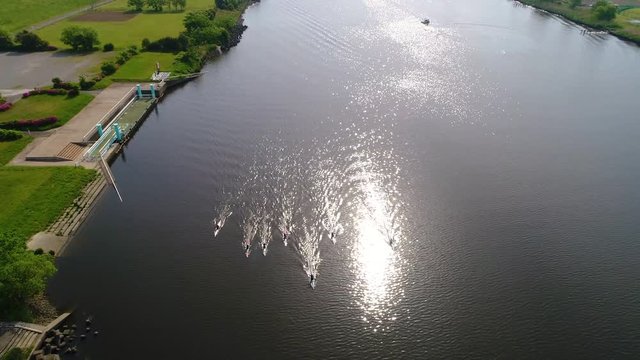 River and boat seen from the sky (30fps)
