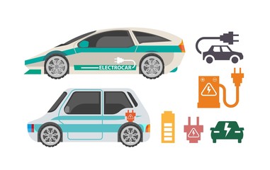 Naklejka premium Electorocars and ways of charging colorful poster on white