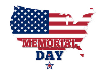 Memorial Day design. Map of the USA in the colors of the Stars and Stripe colored flag. Vector illustration isolated on white background