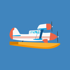 Modern amphibian seaplane floating in air and floating on water.