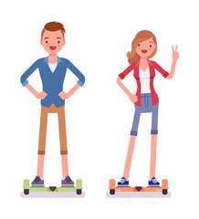 Gyroscooter boy and girl balancing