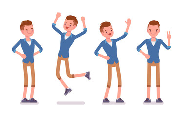 Set of male millennial, positive emotions