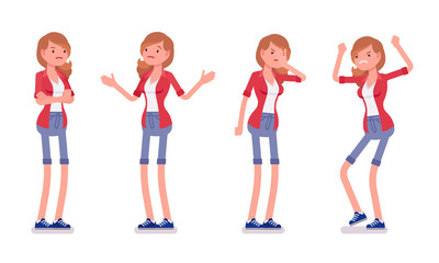 Fototapeta premium Set of female millennial, negative emotions