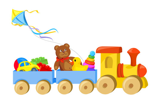 toy train with toys isolated